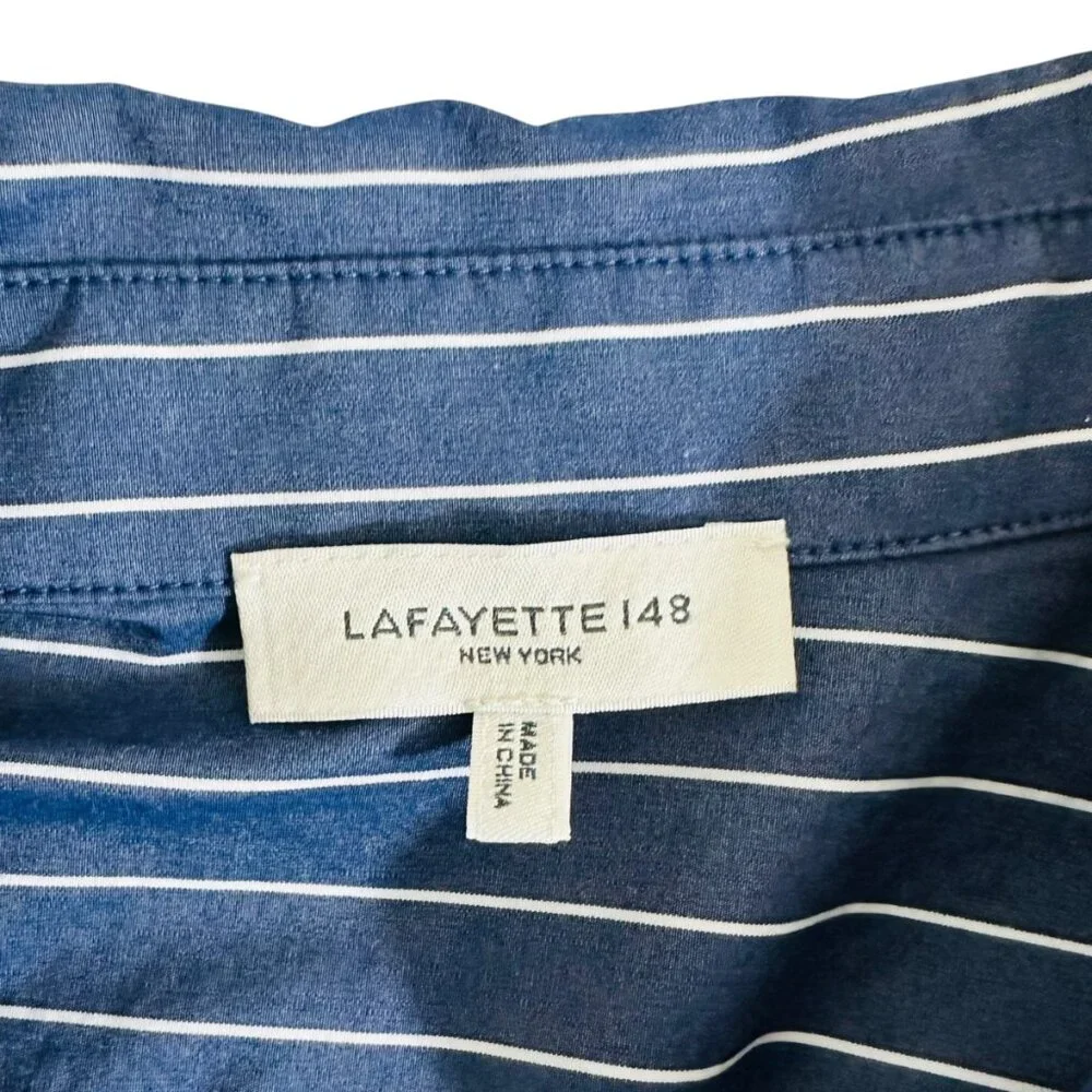 Lafayette 148 Women's Size M Striped Oversize Side Slit Blue White Tunic Shirt - Picture 4 of 7